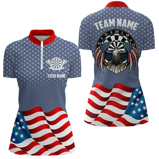 American Flag Patriotic Darts Quarter Zip Shirt Eagle Stars Pattern Womens Dart Jersey LDT0634