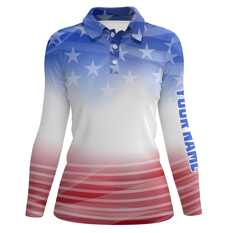 Gradient American Flag Golf Polo Shirts Patriotic Usa Golf Shirts For Women Cool Golf Gifts LDT0636