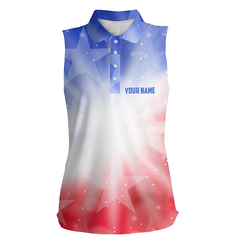 Gradient American Flag Womens Sleeveless Polo Shirts Patriotic Usa Golf Shirts For Women Cool Golf Gifts LDT0637