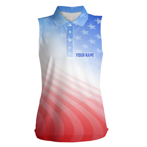 Gradient American Flag Womens Sleeveless Golf Shirt Patriotic Golf Shirts For Women Cool Golf Gifts LDT0638