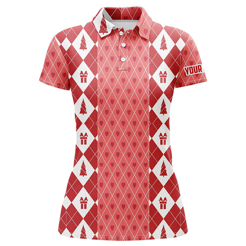 Christmas Gifts & Trees Pink Red Women Golf Polos Custom Golf Shirts For Women Cute Golf Gift LDT0641