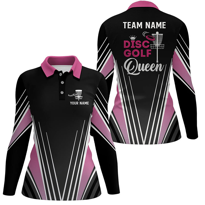 Disc Golf Queen Black & Pink Polo Shirts Customized Cool Disc Golf Tops For Women Golf Gifts LDT0909