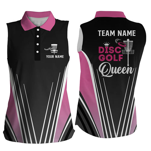 Disc Golf Queen Black & Pink Womens Sleeveless Polo Shirt Custom Disc Golf Tops For Women Golf Gifts LDT0909