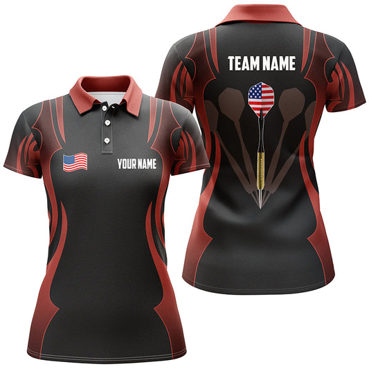 Personalized Black Red Darts Polo Shirt American Flag Patriotic Dart Jerseys For Women LDT0914