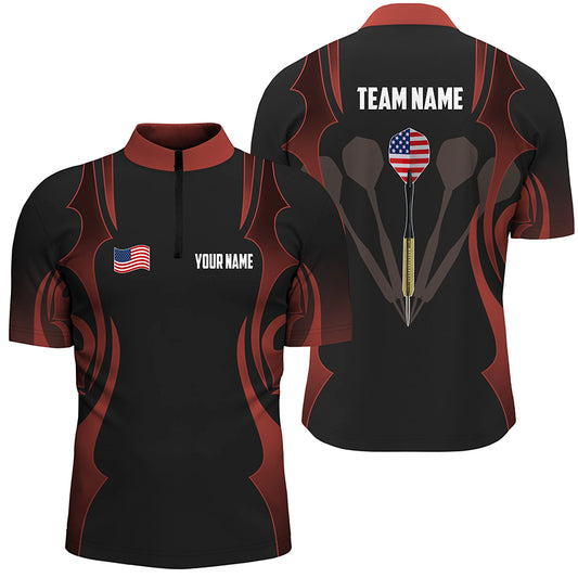 Personalized Black Red Darts Quarter Zip Shirt American Flag Patriotic Men Dart Jerseys LDT0914