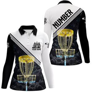 Womens Disc Golf Polo Shirt Custom Golden Disc Golf Basket, Personalized Disc Golf Shirts For Women LDT0090