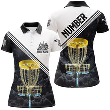 Load image into Gallery viewer, Womens Disc Golf Polo Shirt Custom Golden Disc Golf Basket, Personalized Disc Golf Shirts For Women LDT0090