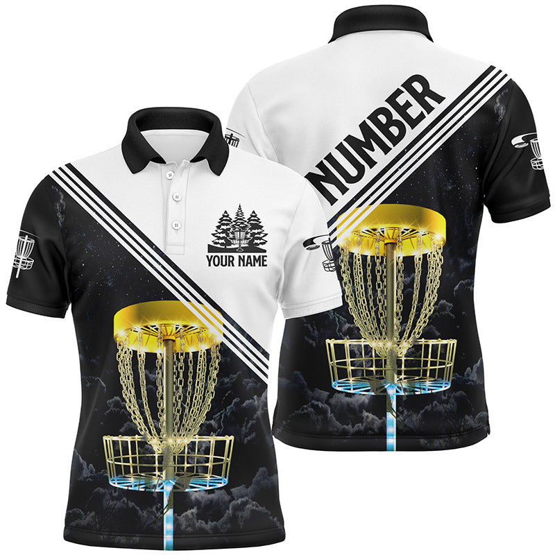 Mens Disc Golf Polo Shirt Custom Golden Disc Golf Basket, Personalized Disc Golf Shirts For Men LDT0090