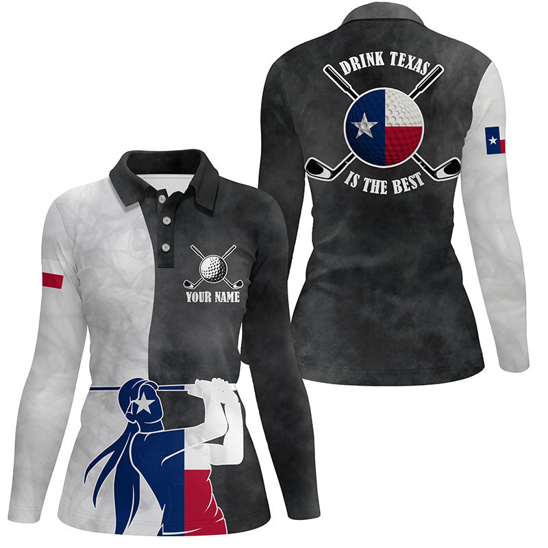 Texas Flag Womens Golf Polo Shirts, Black And White Patriotic Golf Shirts For Women, Best Golf Gifts LDT0096