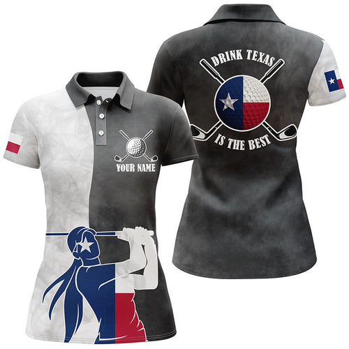 Texas Flag Womens Golf Polo Shirts, Black And White Patriotic Golf Shirts For Women, Best Golf Gifts LDT0096