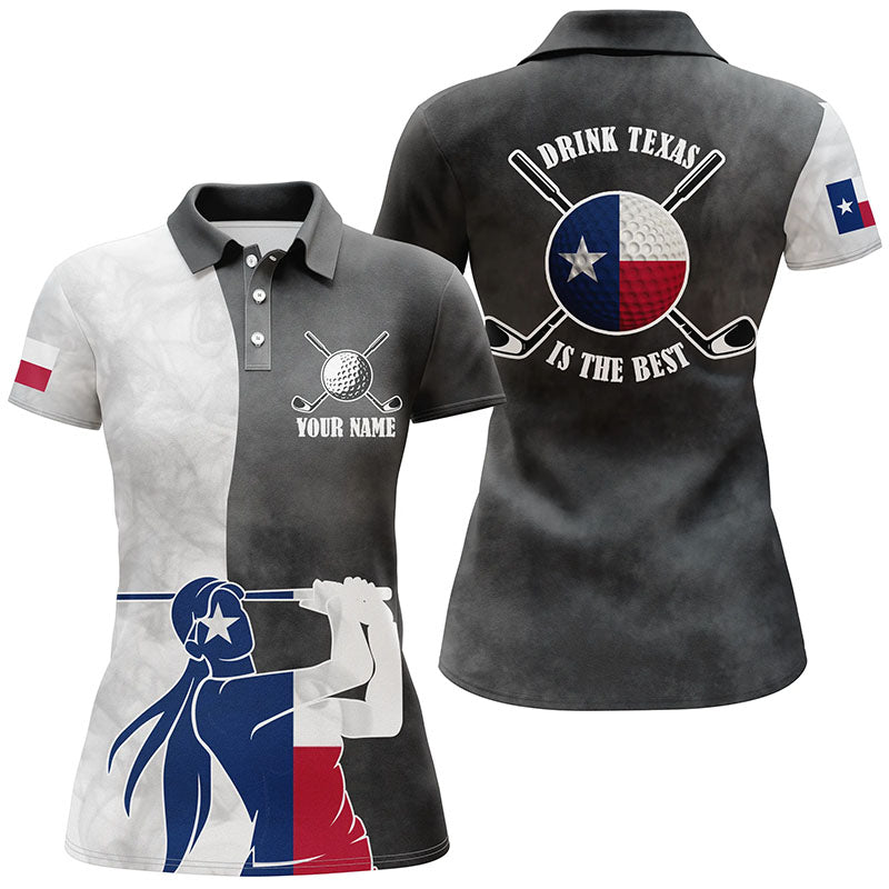 Texas Flag Womens Golf Polo Shirts, Black And White Patriotic Golf Shirts For Women, Best Golf Gifts LDT0096