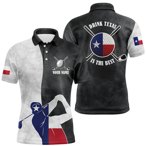 Texas Flag Mens Golf Polo Shirts, Black And White Patriotic Golf Shirts For Men, Best Golf Gifts LDT0096