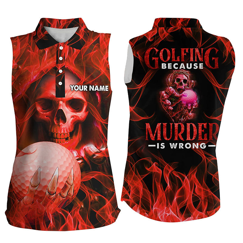 Womens Red Skull Sleeveless Golf Polo Shirts, Custom Skull Golf Shirt