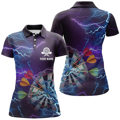 Personalized Thunder Lightning Blue Purple Darts Polo Shirt Custom Dart Jersey For Women LDT0358