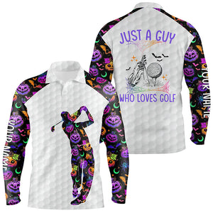 Mens Halloween Golf Shirt, Multicolored Pumpkins And Bats Golf Shirts For Men, Halloween Golf Gifts LDT0111