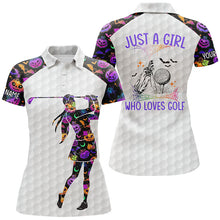 Load image into Gallery viewer, Womens Halloween Golf Shirt Multicolored Pumpkins And Bats Golf Shirts For Women Halloween Golf Gifts LDT0111