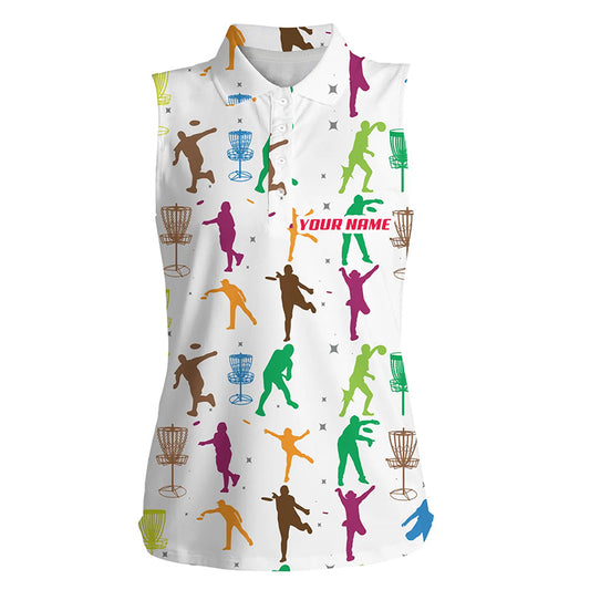 Colorful Disc Golfers Seamless Women Sleeveless Polo Shirt Custom Disc Golf Tops For Women Golf Gifts LDT1346