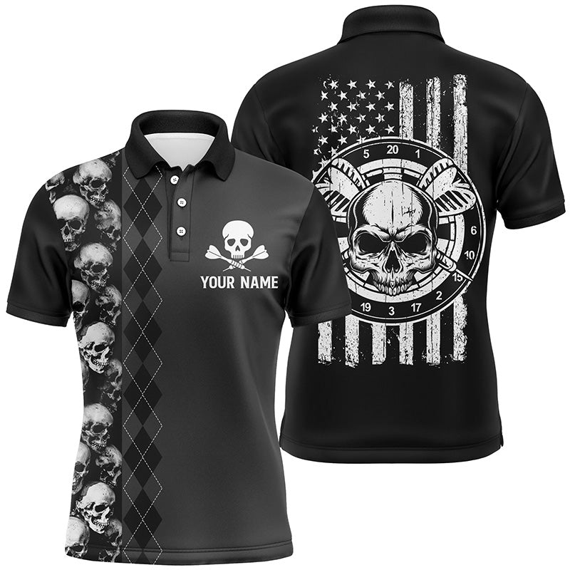 Black Grey Argyle Skull Mens Darts Shirt American Flag Patriotic Darts Jersey For Men LDT0382