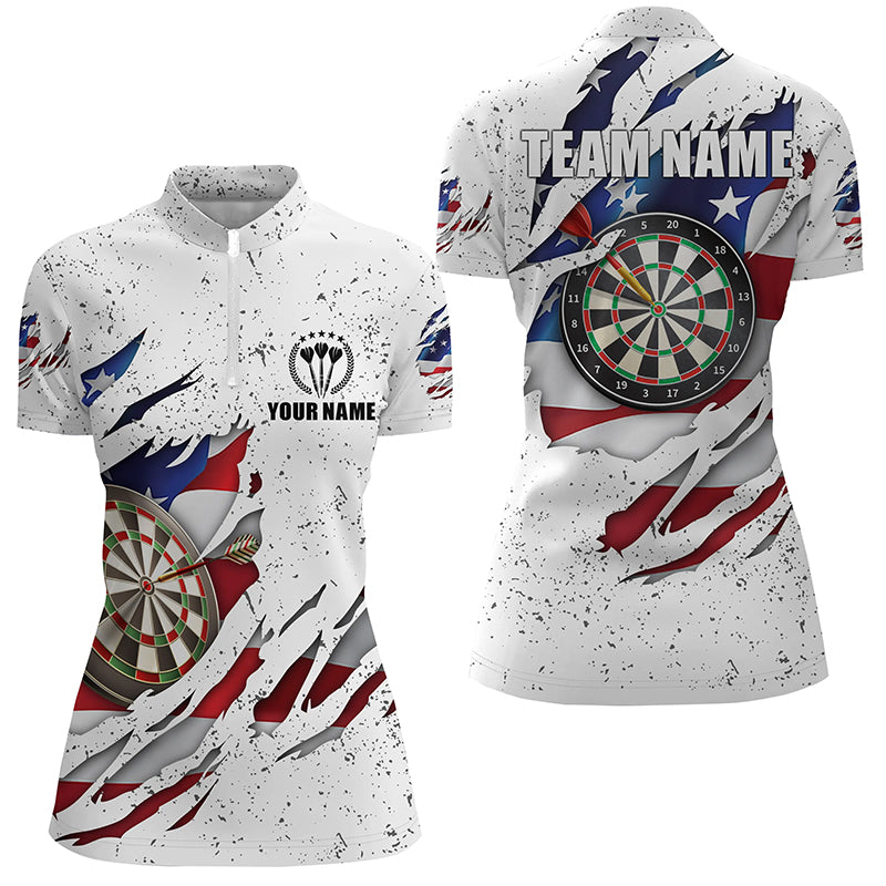 American Flag White Grunge Dart Quarter-Zip Shirts Custom Patriotic Dart Shirts For Women LDT0703