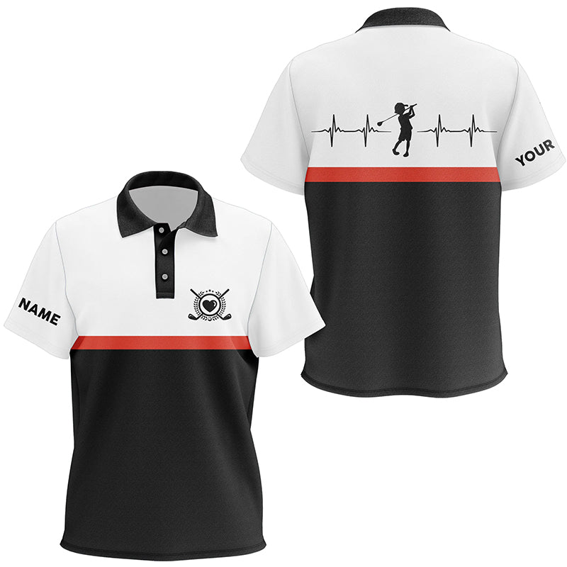 Golf Heart Beat Black Orange Kids Polo Shirts Custom Name Golf Shirts For Kid Golfing Gifts LDT0384
