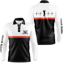 Load image into Gallery viewer, Golf Heart Beat Black Orange Mens Polo Shirts Custom Name Golf Shirts For Men Golfing Gifts LDT0384