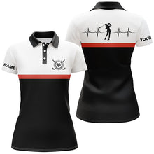 Load image into Gallery viewer, Golf Heart Beat Black Orange Polo Shirts Custom Name Golf Shirts For Women Golfing Gifts LDT0384