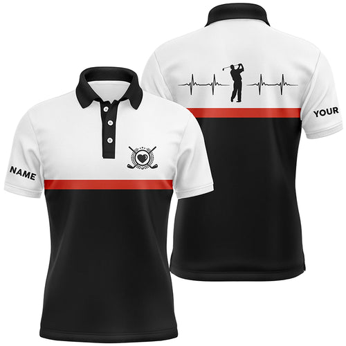 Golf Heart Beat Black Orange Mens Polo Shirts Custom Name Golf Shirts For Men Golfing Gifts LDT0384