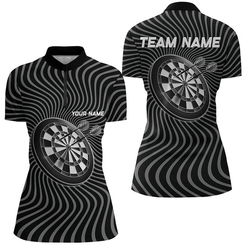 Personalized Black Grey Waving Dart Quarter Zip Shirt Custom Women Darts Shirt Dart Jersey LDT0709