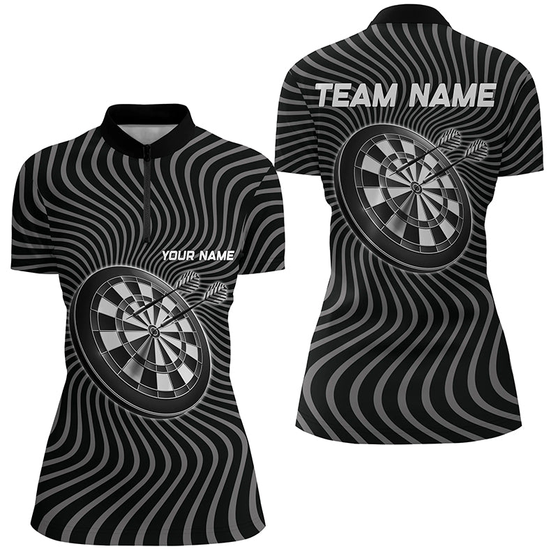 Personalized Black Grey Waving Dart Quarter Zip Shirt Custom Women Darts Shirt Dart Jersey LDT0709