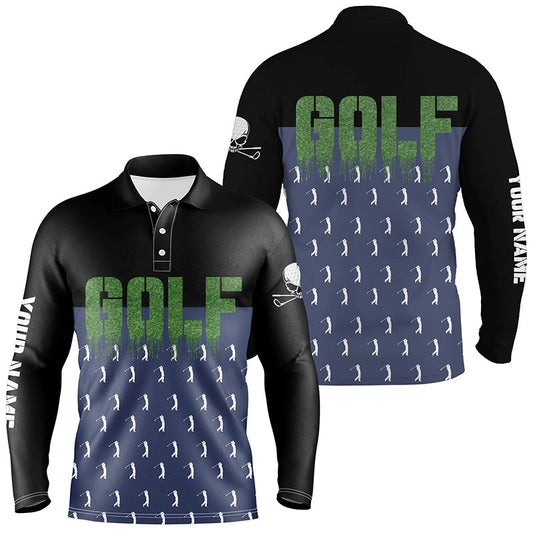 Black And Navy Mens Golf Polo Shirts Personalized Funny Golf Shirts For Men, Skull Golfing Gifts LDT0136
