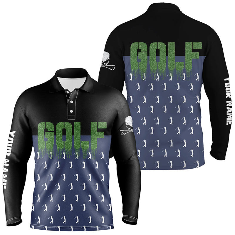 Black And Navy Mens Golf Polo Shirts Personalized Funny Golf Shirts For Men, Skull Golfing Gifts LDT0136