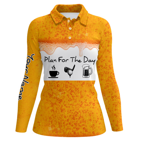Womens Golf Polo Shirts Custom Name Beer Golf Plan Personalized Golf Shirts For Ladies, Golfer Gifts LDT0139