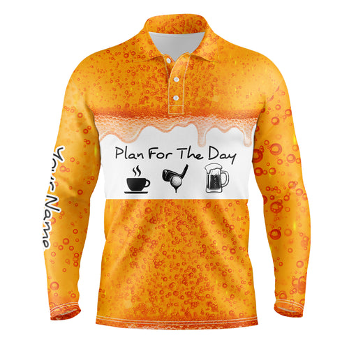 Mens Golf Polo Shirts Custom Name Beer Golf Plan Personalized Golf Shirts For Men, Golfer Gifts LDT0139