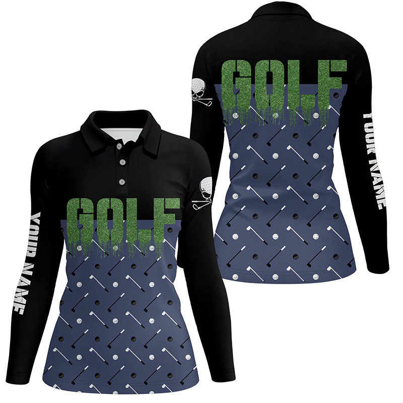 Black And Navy Womens Golf Polo Shirts Custom Funny Golf Shirt For Ladies Skull Golfing Gifts LDT0142
