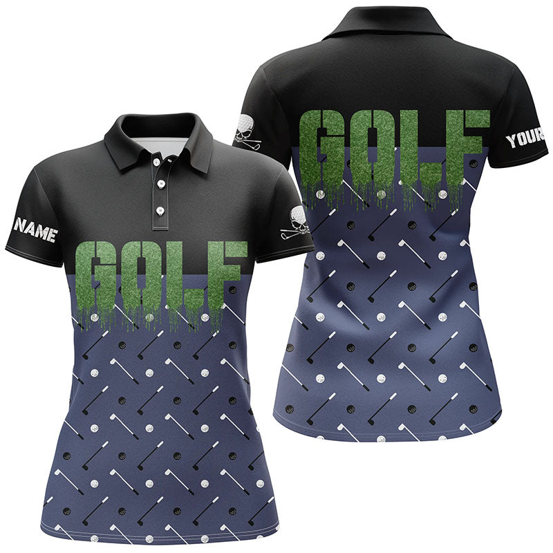 Black And Navy Womens Golf Polo Shirts Custom Funny Golf Shirt For Ladies Skull Golfing Gifts LDT0142