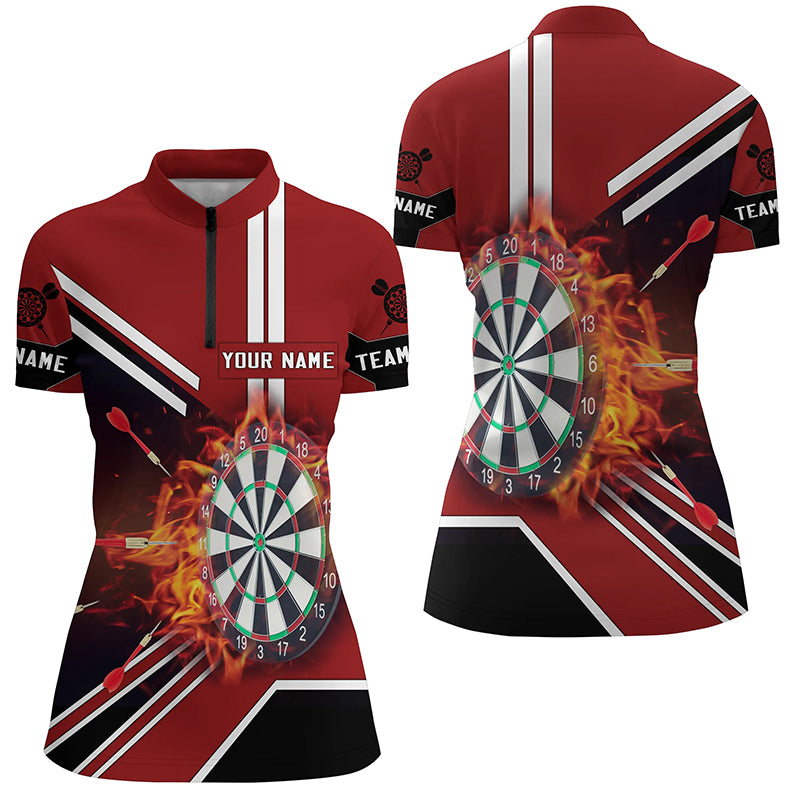 Black Red Flame Dartboard Quarter-Zip Shirt Custom Fire Darts Shirt For Women Dart Jersey LDT0406