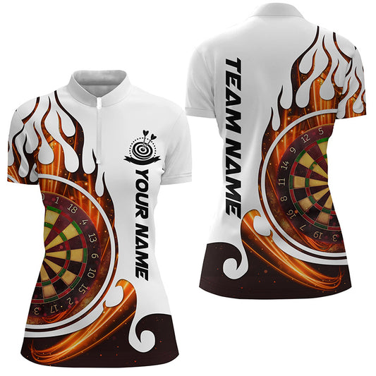 Fire Flame Dartboard Womens Darts Quarter Zip Shirt Custom Womens Dart Shirts Dart Jerseys LDT1348