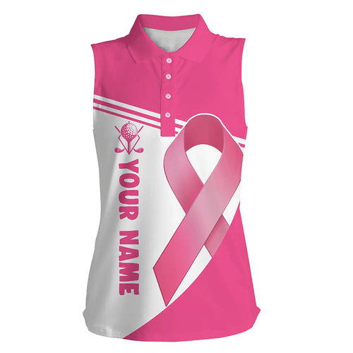 Breast Cancer Pink Ribbon Womens Sleeveless Polo Shirts Custom Golf Shirts For Women Golfing Gifts LDT1351