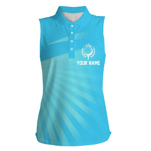 Personalized Blue Womens Sleeveless Golf Polo Shirts Custom Name Golf Shirts For Women Golfing Gifts LDT1353