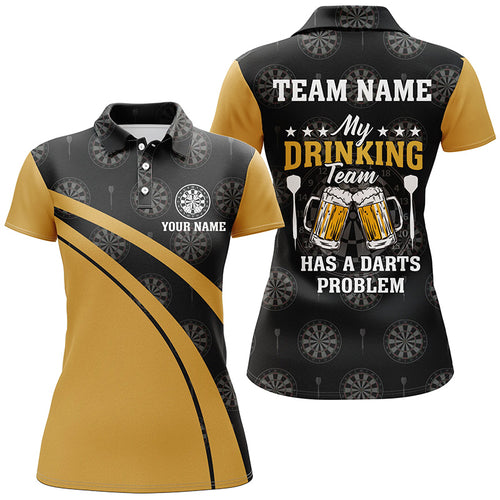 My Drinking Team Beer Darts Womens Polo Shirt Black Yellow Custom Darts Jersey For Women LDT0946