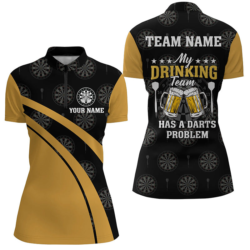 My Drinking Team Beer Darts Quarter Zip Shirt Black Yellow Custom Darts Jersey For Women LDT0946
