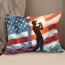 Load image into Gallery viewer, Watercolor American Flag Custom Pillow Personalized Patriotic Golf Gifts LDT1173