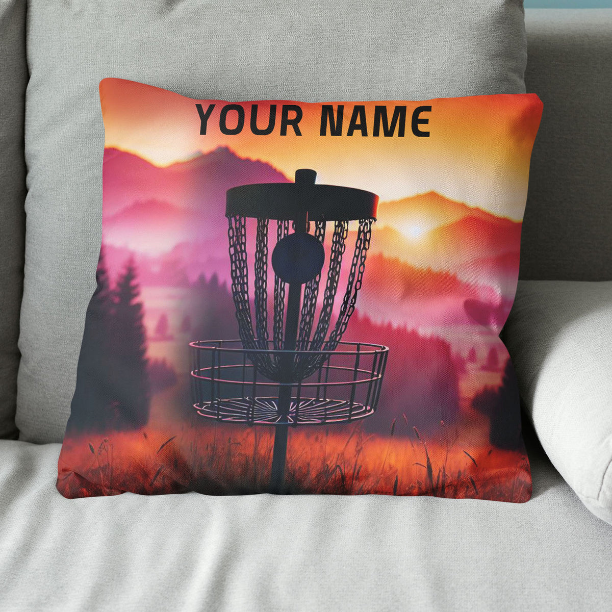 Sunset Disc Golf Basket Custom Name Pillow Personalized Disc Golf Gifts LDT1168