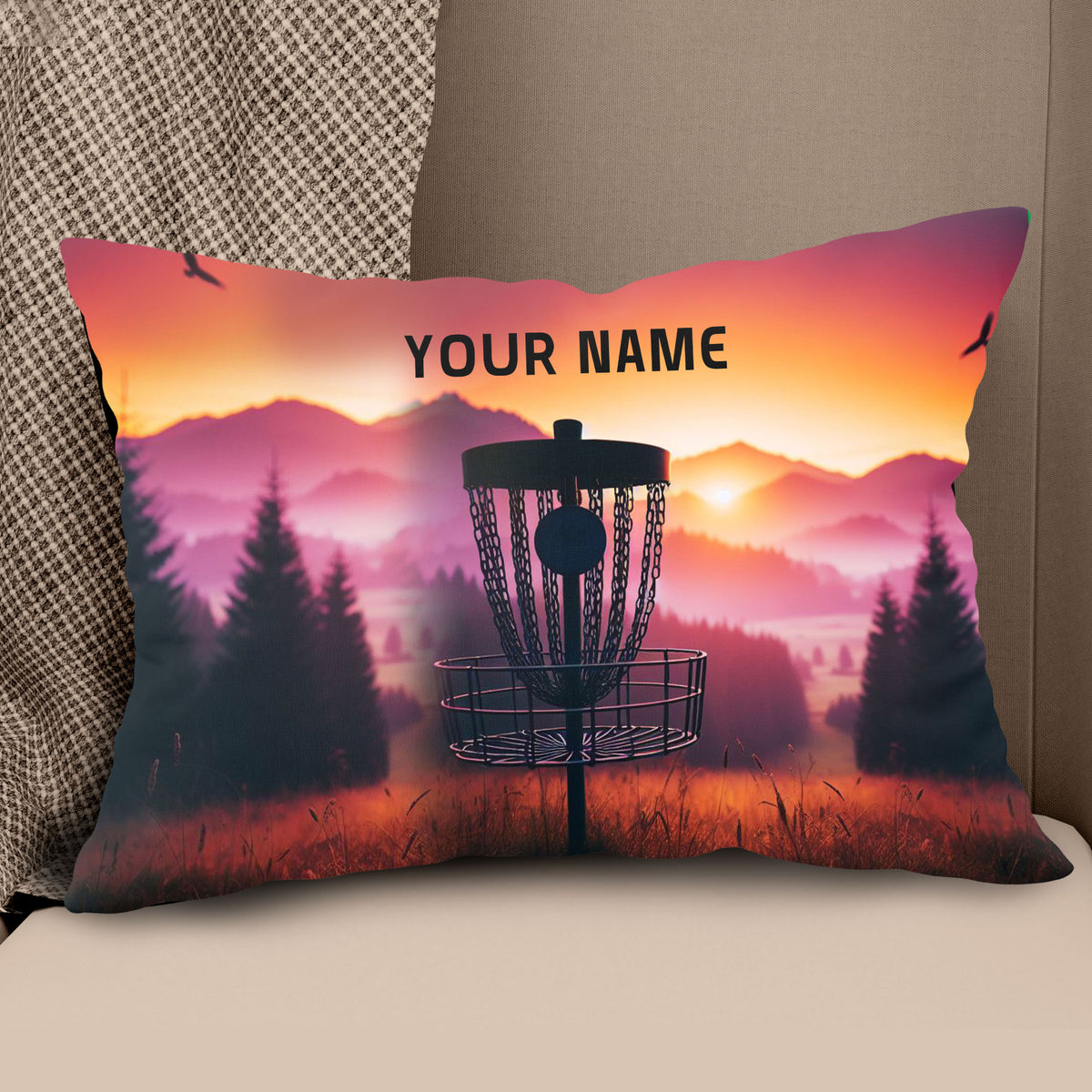 Sunset Disc Golf Basket Custom Name Pillow Personalized Disc Golf Gifts LDT1168