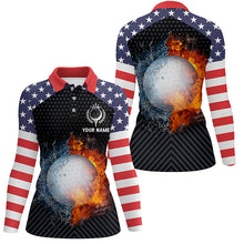 Load image into Gallery viewer, Fire And Water Golf Womens Polo Shirts, American Flag Golf Shirts For Women, Patriotic Gifts LDT0158