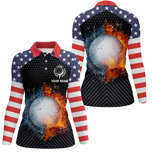 Fire And Water Golf Womens Polo Shirts, American Flag Golf Shirts For Women, Patriotic Gifts LDT0158