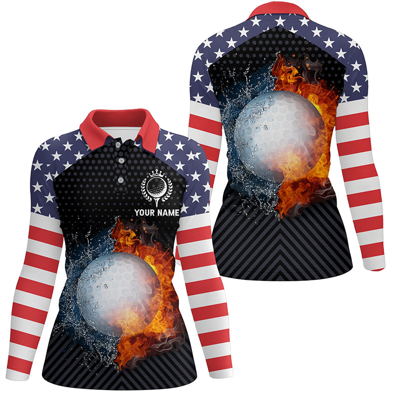 Fire And Water Golf Womens Polo Shirts, American Flag Golf Shirts For Women, Patriotic Gifts LDT0158
