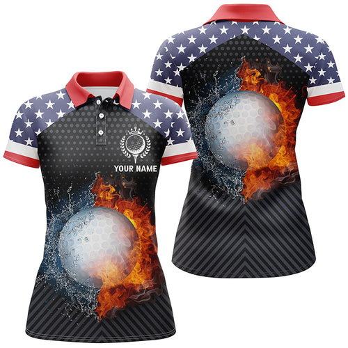 Fire And Water Golf Womens Polo Shirts, American Flag Golf Shirts For Women, Patriotic Gifts LDT0158