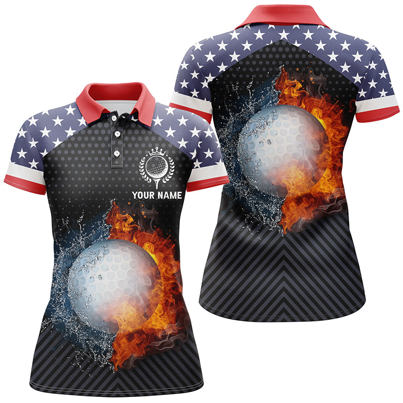 Fire And Water Golf Womens Polo Shirts, American Flag Golf Shirts For Women, Patriotic Gifts LDT0158