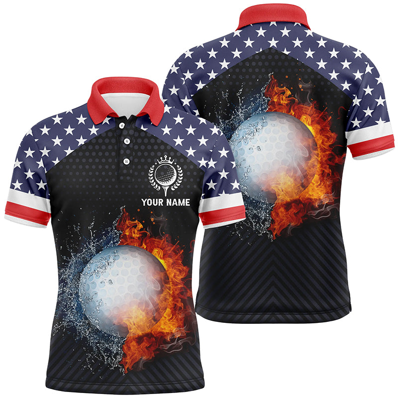 Fire And Water Golf Mens Polo Shirts, Custom American Flag Golf Shirts For Men, Patriotic Gifts LDT0158